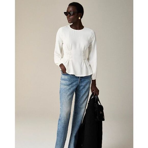 J.Crew Ivory Shirred-Waist Viscose Crepe Long Sleeve Top Size 8 NWT CF445 - Picture 9 of 9